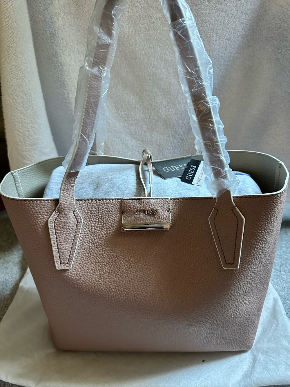 GUESS Blush Pink Reversible Pebbled Bobbi Tote Bag